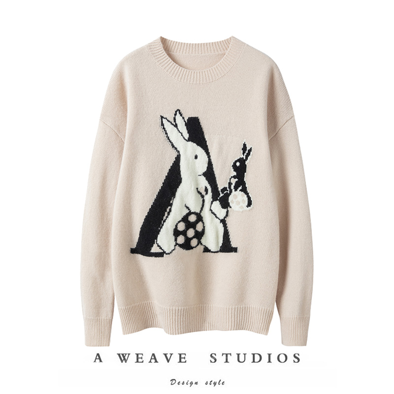 圆领套头羊绒针织毛衣女