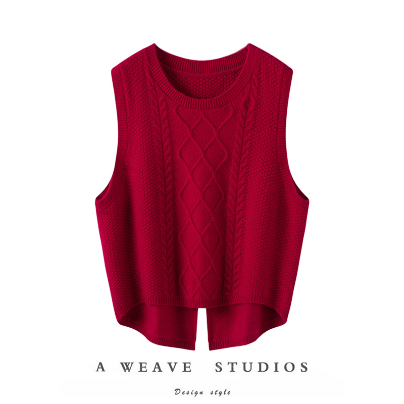 针织羊绒衫女马甲无袖后开叉打底