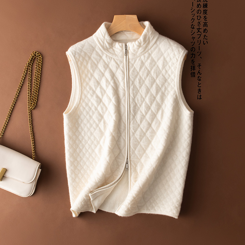 叠穿神器~肌理感棉服山羊绒马甲女立领拉链开衫加厚无袖背心坎肩