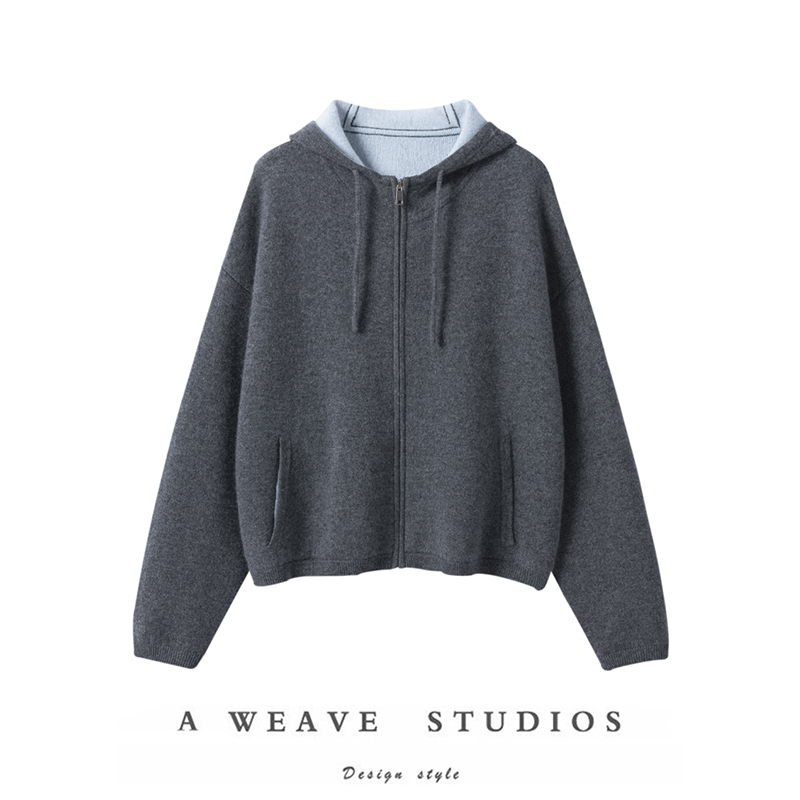 拼色100%纯山羊绒开衫女外套