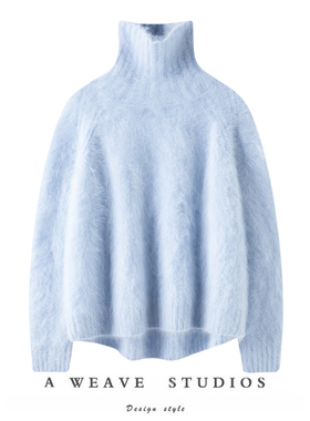 骨子里气场全开~高克重纯山羊绒拉绒夹花纱6色宽松高领毛衣女