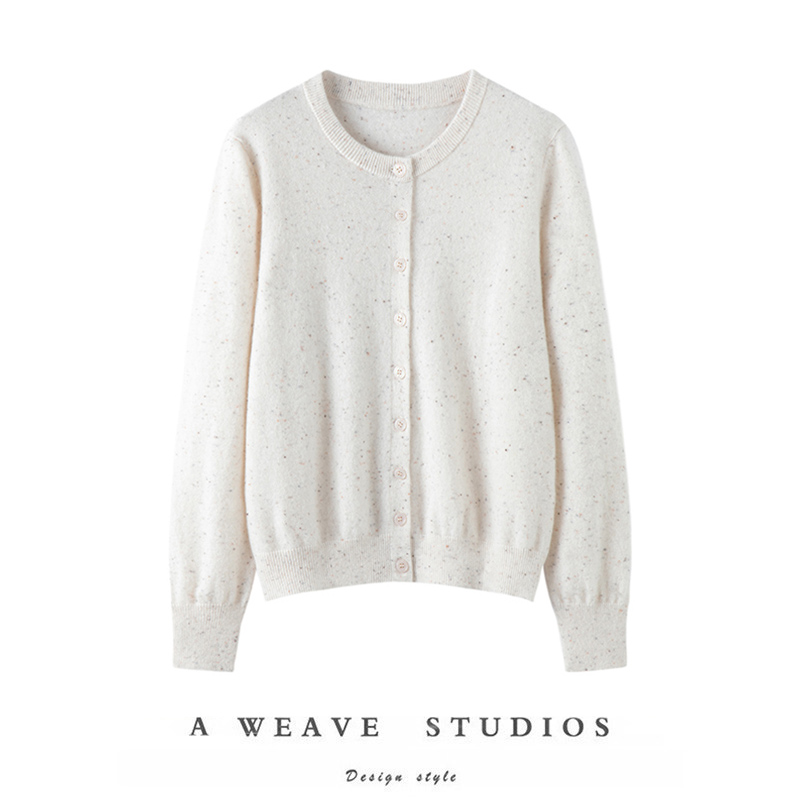 纯羊绒衫女圆领单排扣针织开衫