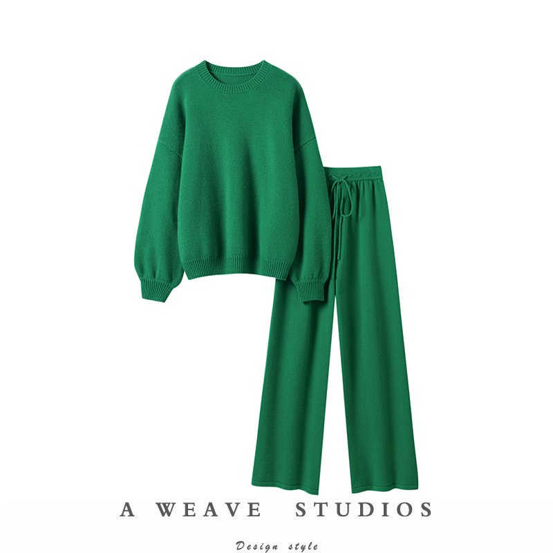 灯笼袖加厚羊绒衫女毛衣阔腿裤