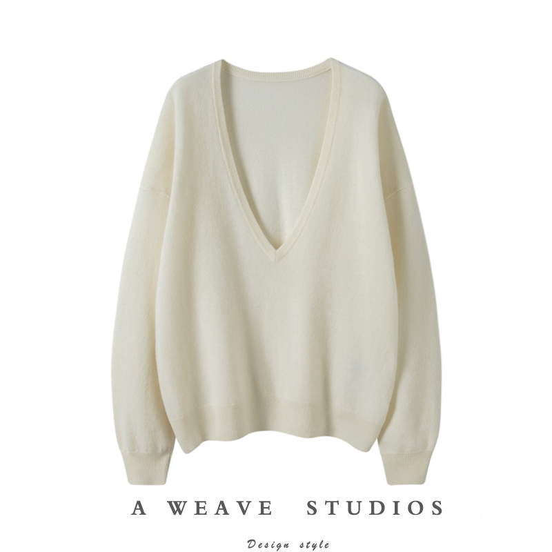 山羊绒深V领长袖针织上衣