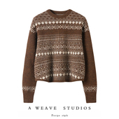 时髦感穿搭 复古美拉德色圆领落肩套头羊绒针织上衣女2025冬新款