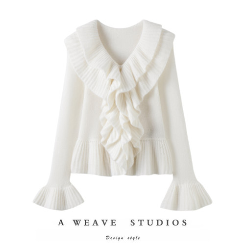 荷叶边大翻领加厚100%纯山羊绒