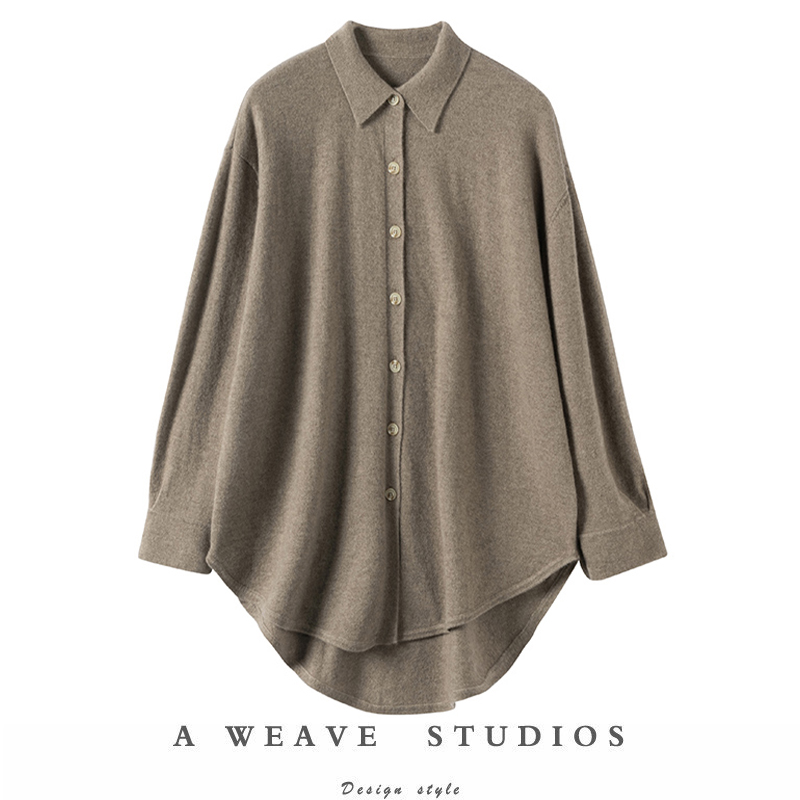 廓形衬衫羊绒衫女中长款开衫