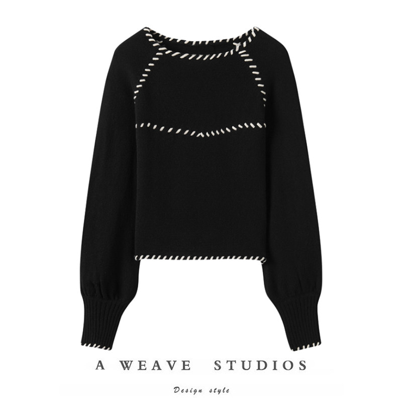 精致感拉满~新款撞色设计感穿绳灯笼袖圆领套头针织衫羊绒毛衣女,女装/女士精品,羊绒衫,淘宝优惠券,粉丝福利购,淘宝优惠卷