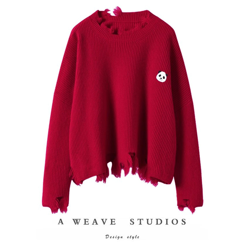 一眼沦陷的好看！不规则毛边圆领羊绒衫女纯羊绒熊猫廓形短款毛衣,女装/女士精品,羊绒衫,淘宝优惠券,粉丝福利购,淘宝优惠卷