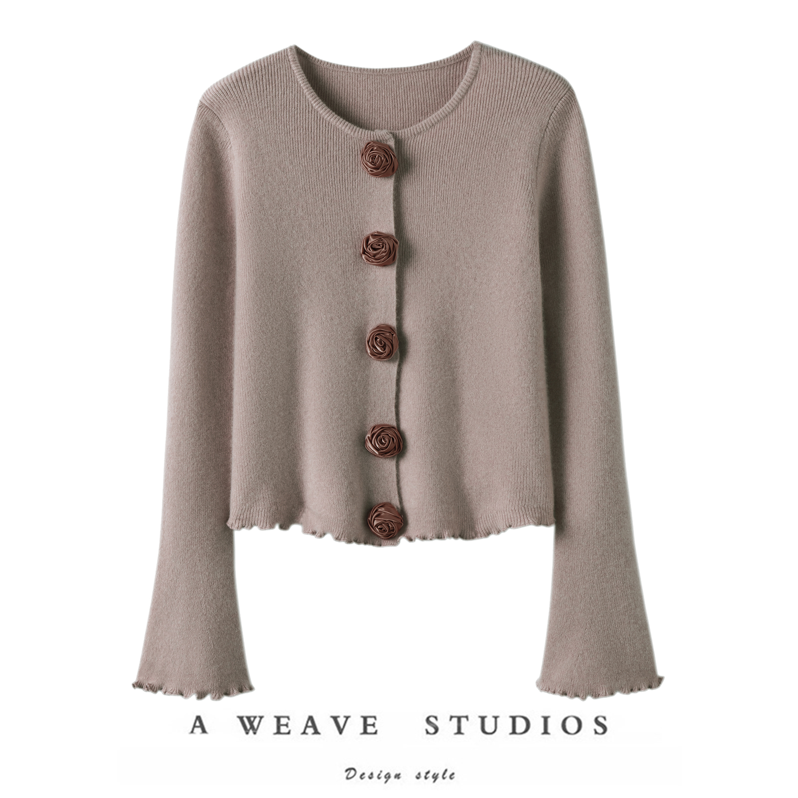 官方正品！花朵纽扣100%纯山羊绒开衫女纯羊绒毛衣针织开衫短外套