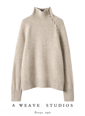 上身就是不一般！25款冬季100%全羊绒宽松慵懒针织高领侧开襟套衫