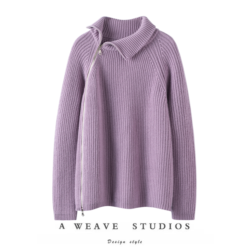 拉链100%纯山羊绒针织开衫