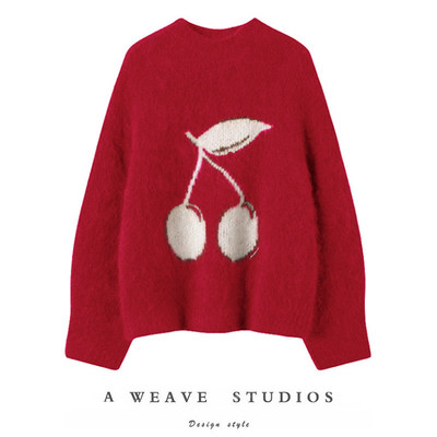 长袖提花圆领不可毛衣