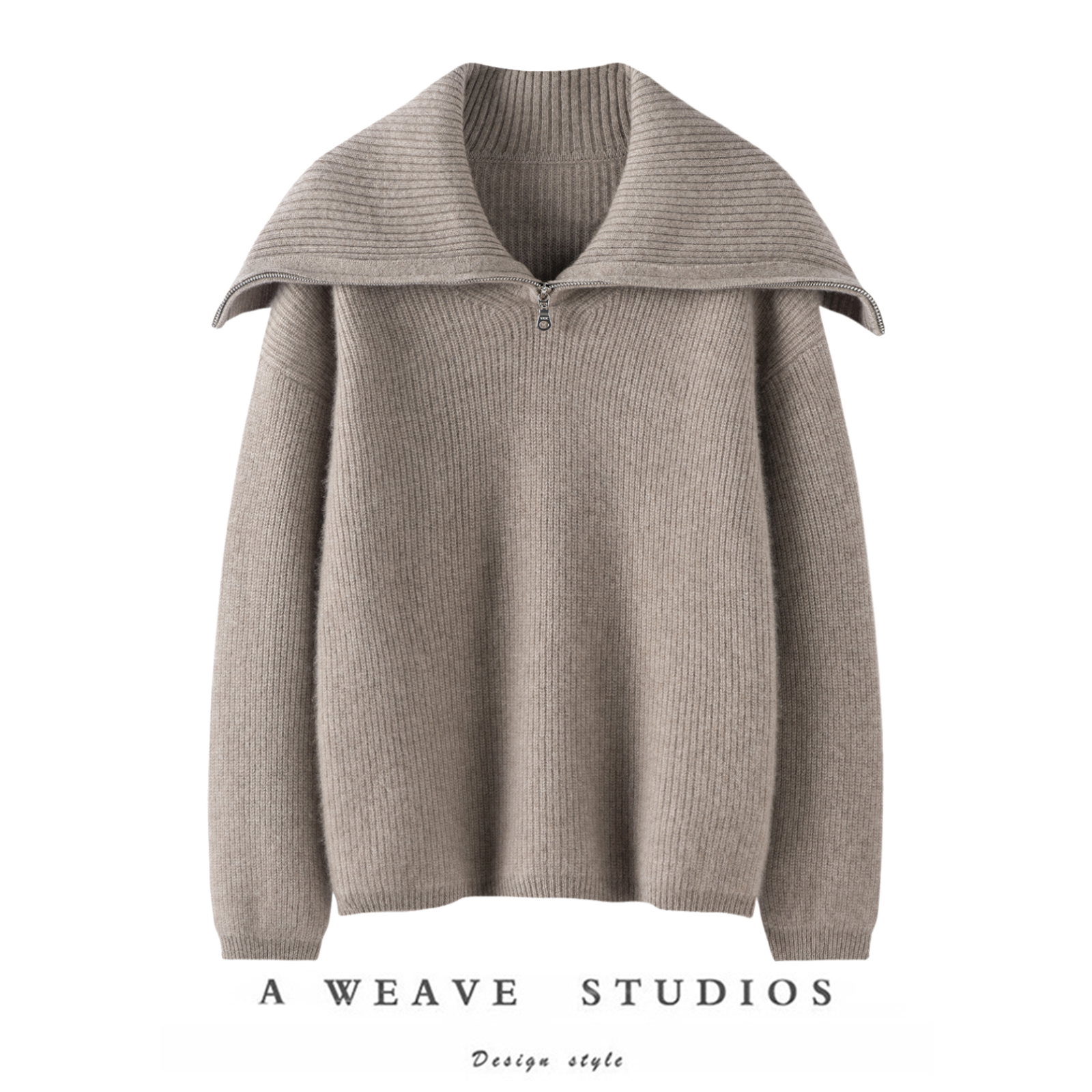 萨琪尼处处心动！〓绒+〓拉链大翻领粗针羊绒衫女纯羊绒毛衣25春