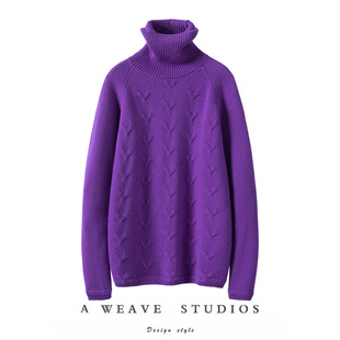 空灵时髦感 女100%纯山羊绒针织打底毛衣 重磅双股加厚高领羊绒衫