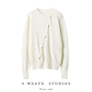 气质狂加分 女纯羊绒毛衣针织外套 轻奢精致水钻珍珠斜扣羊绒开衫