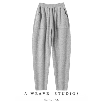 灰色针织休闲裤加厚萝卜裤子