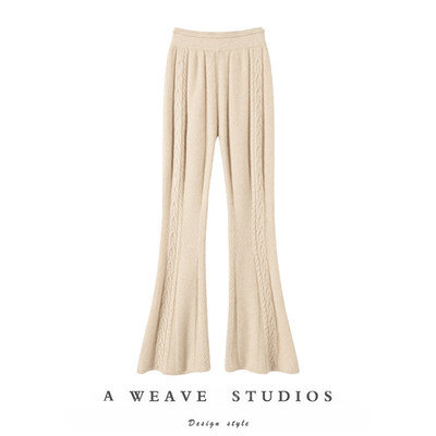 100纯羊绒微喇裤子针织休闲长裤