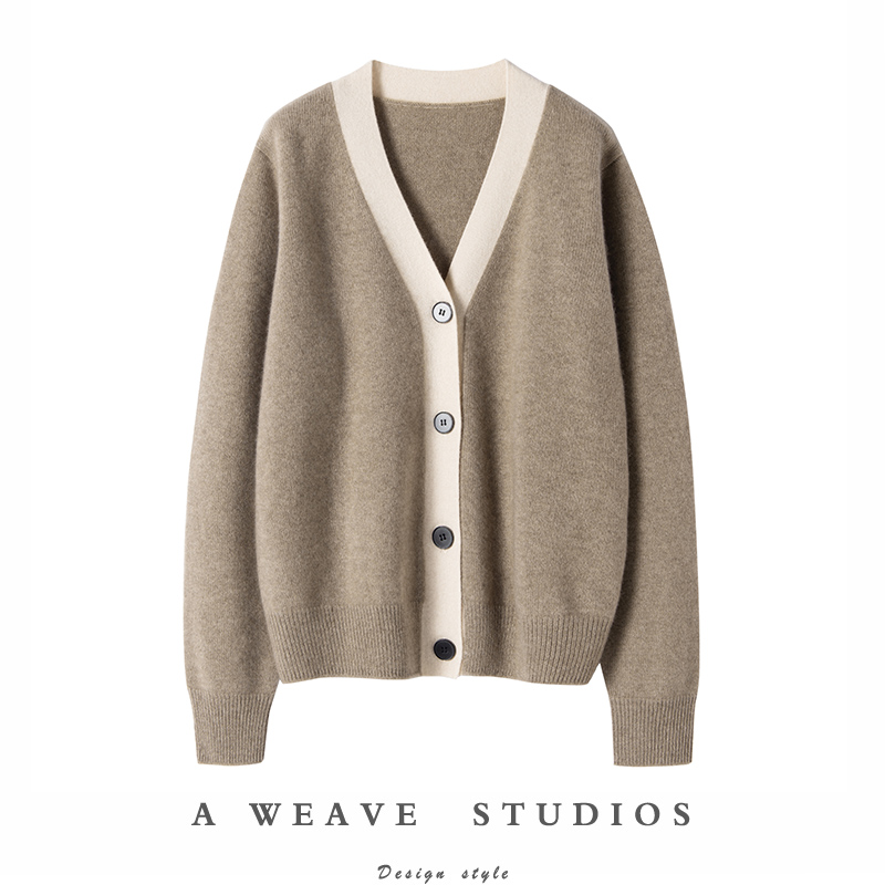 长袖开衫V领通勤羊绒外套