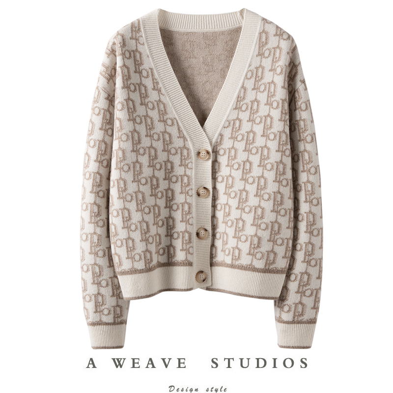 双面织提花羊绒开衫毛衣