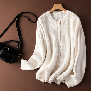 加厚圆领羊绒开衫 2025秋冬新款 纯山羊绒毛衣上衣 型上身绝绝子 版