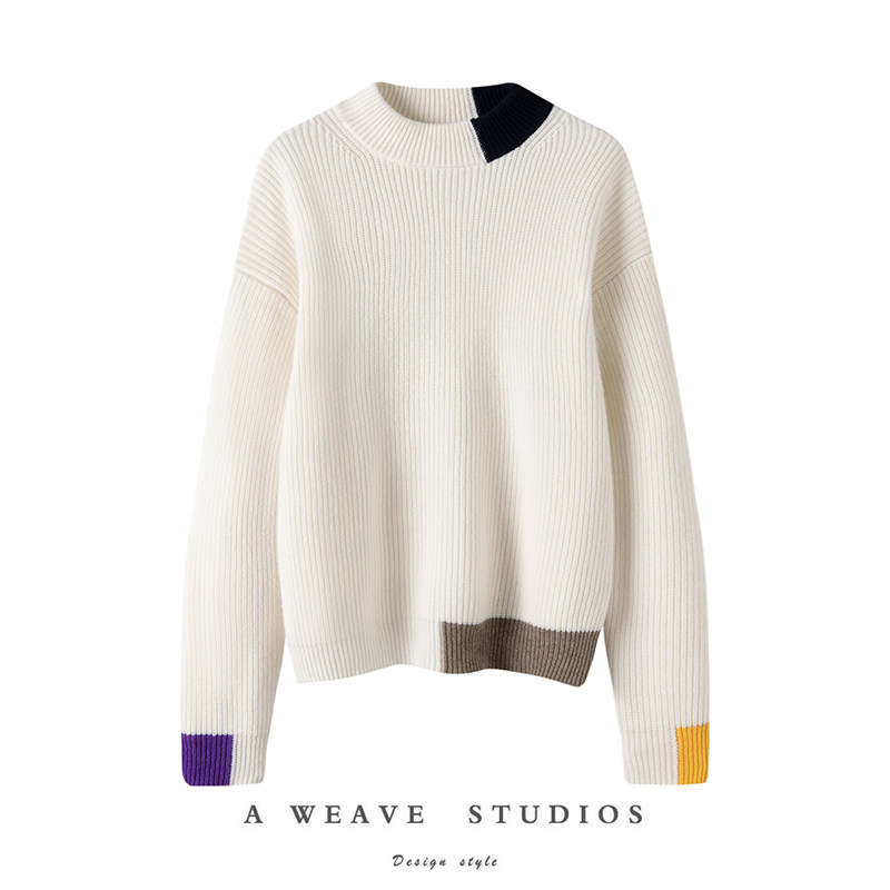 实穿高颜值！趣味撞色圆领羊绒衫女加厚纯羊绒毛衣套头上衣冬宽松,女装/女士精品,羊绒衫,淘宝优惠券,粉丝福利购,淘宝优惠卷