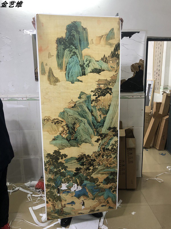 仇英桃源仙境图画心国画工笔山水人物画高清复制66.7X175原大卷轴