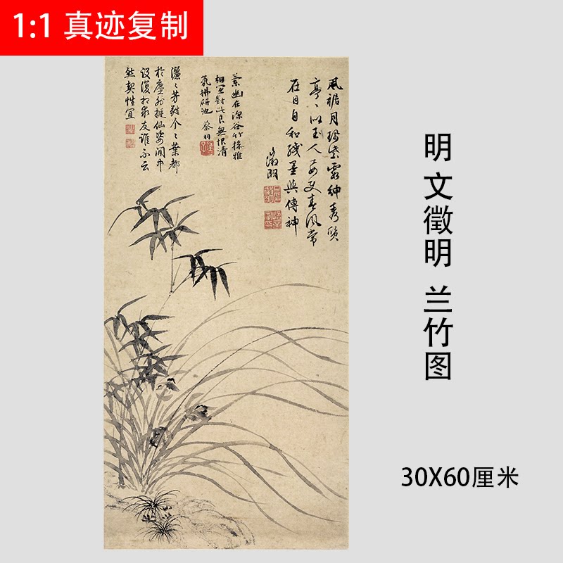 明文徵明兰竹图立轴复古名家书画花卉国画微喷复制临摹画稿挂轴