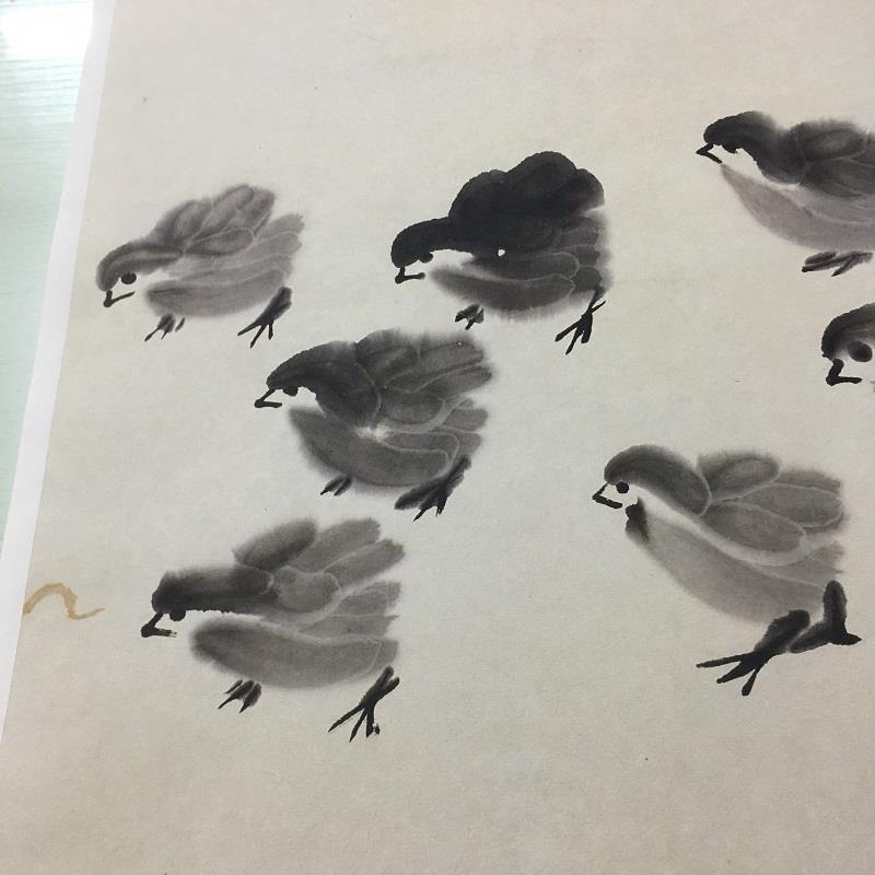 齐白石国画真迹 群鸡图 新中式水墨写生仿真复制仿古挂画装裱装饰
