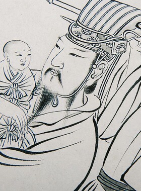 国画白描人物清代禹之鼎临吴道子送子天王图真迹复制高清线条临摹
