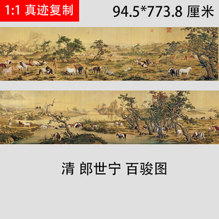 清 郎世宁 百骏图百马图古典重彩十大名画长卷巨幅微喷明清装饰画