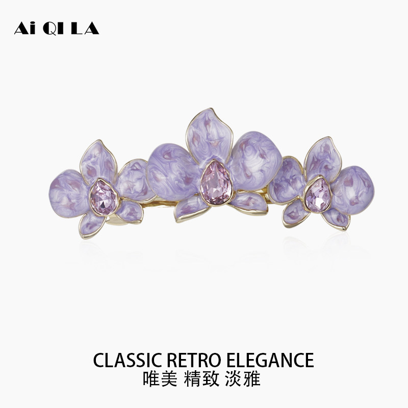 AiQILA哎奇啦蝴蝶兰油画小发夹简约气质新款头饰仿水晶小号夹子