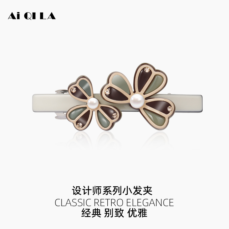 AIQILA绿花花朵小众小号发夹