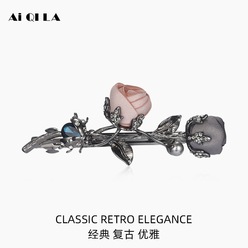AiQILA/哎奇啦横夹发夹顶夹小号发夹弹簧夹韩国夹子玫瑰花布艺新