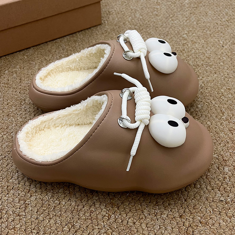 防水棉拖鞋女秋冬季卡通大眼室内