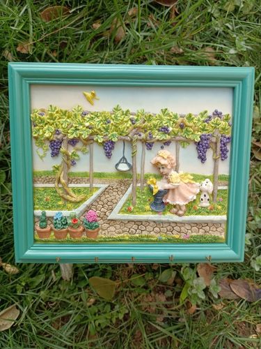 vintage老货浮雕葡萄架女孩壁画装饰礼品