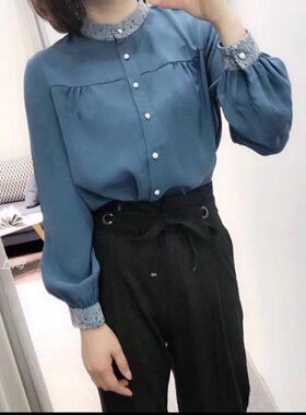 蕾丝立领圆弧基本款衬衫