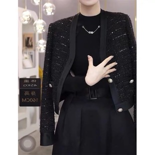 黑色高端法式小香风外套女2023年春秋新款高级感奢华洋气短款上衣