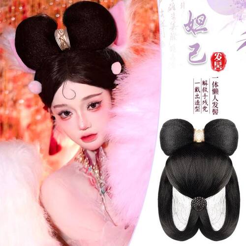 古装汉服假发女日常动漫妲己COS假发发型经典大蝴蝶结古风假发造