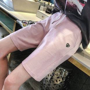 夏季女运动裤短裤韩版纯棉宽松直筒五分裤原宿少女学生绣花阔腿裤