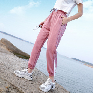 夏季女冰丝束脚运动裤韩版薄款宽松显瘦学生小脚裤休闲九分裤女裤