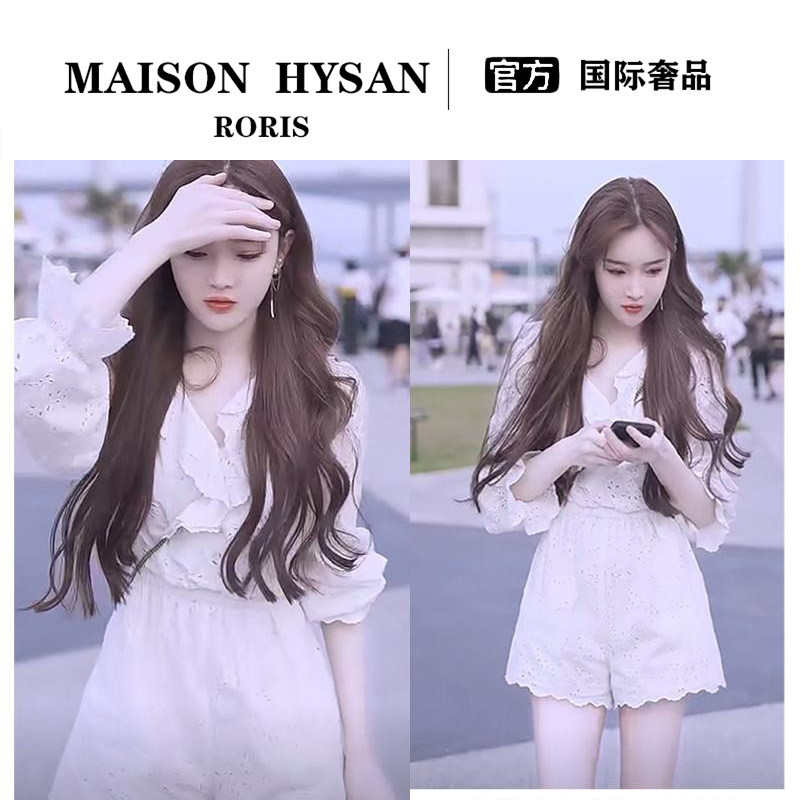 法式Maison Hysan小狐狸戴羽彤同款衣服短裤甜美连衣裙连体两件套