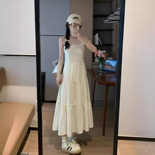 Maison Hysan小狐狸甜美温柔风奶油白色吊带连衣裙女气质显瘦花边