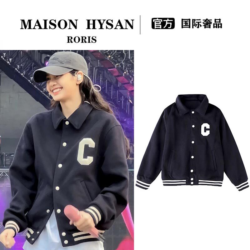 法式Maison Hysan小狐狸lisa同款棒球服外套秋冬宽松短款夹克上衣