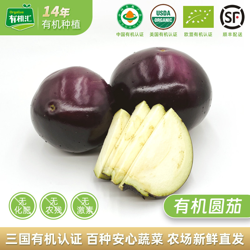 有机汇有机圆茄 新鲜时令蔬菜黑紫圆茄子农场现摘配送有机无农残