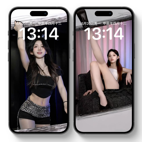 4张苹果手机美女开屏换装动态壁纸脚踢开屏幕手拉开性感实况锁屏