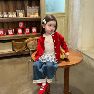 针织开衫 小童宝宝圆领长袖 儿童休闲上衣 韩版 女童毛衣外套2026春季