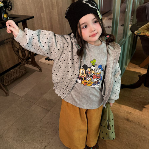 维尼果 2026秋季新款童装 女童韩系波点连帽外套 可爱拉链上衣