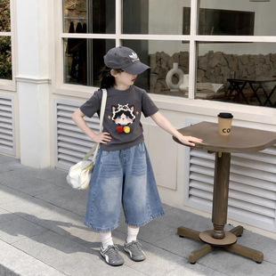 女童套装2026夏季新款中小童2-7岁韩版短袖上衣儿童T恤牛仔裤套装