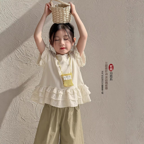童森童马女童短袖T恤夏装2026新款女孩夏季荷叶边上衣儿童衣服潮
